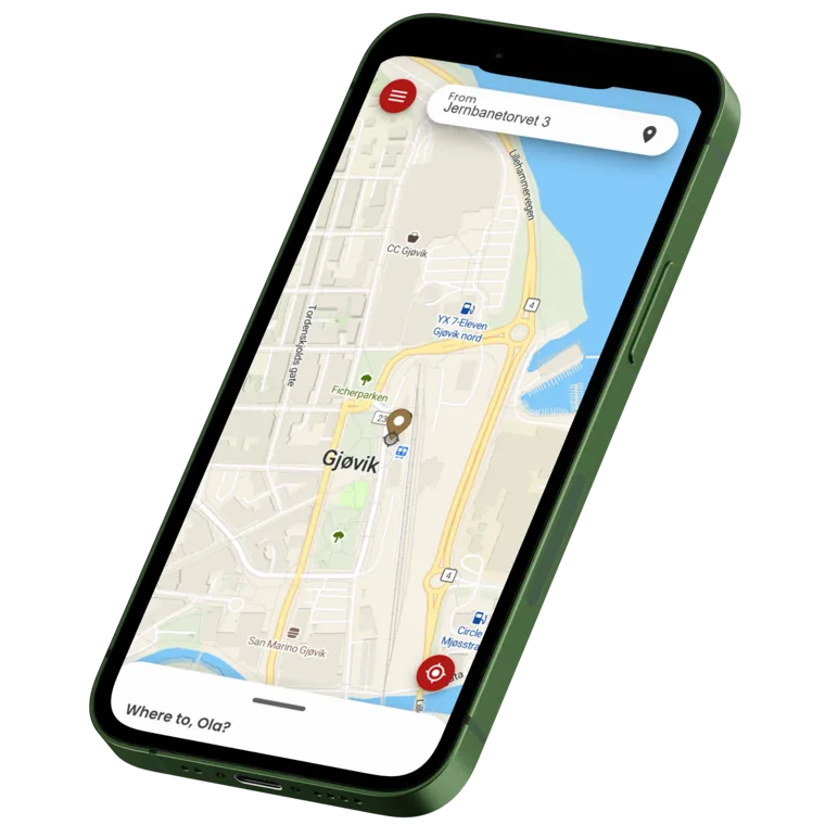 Taxi 1-appen med kart og bestilling på mobil